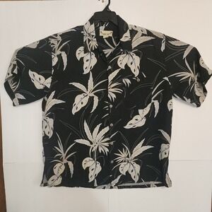 C90 Paradise Coves Mens XL Black Tropical Hawaiian Silk Short Sleeve Button Up